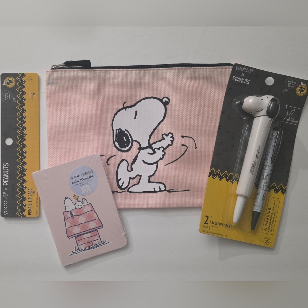 Peanuts X YOOBI Snoopy Pink Pencil Pouch, Pen, and Mini Journal Gift Set